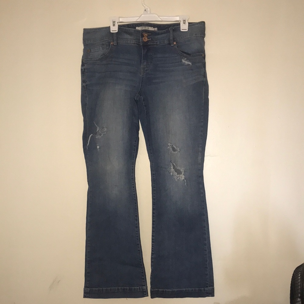 torrid Distressed Medium Blue Flare Jeans